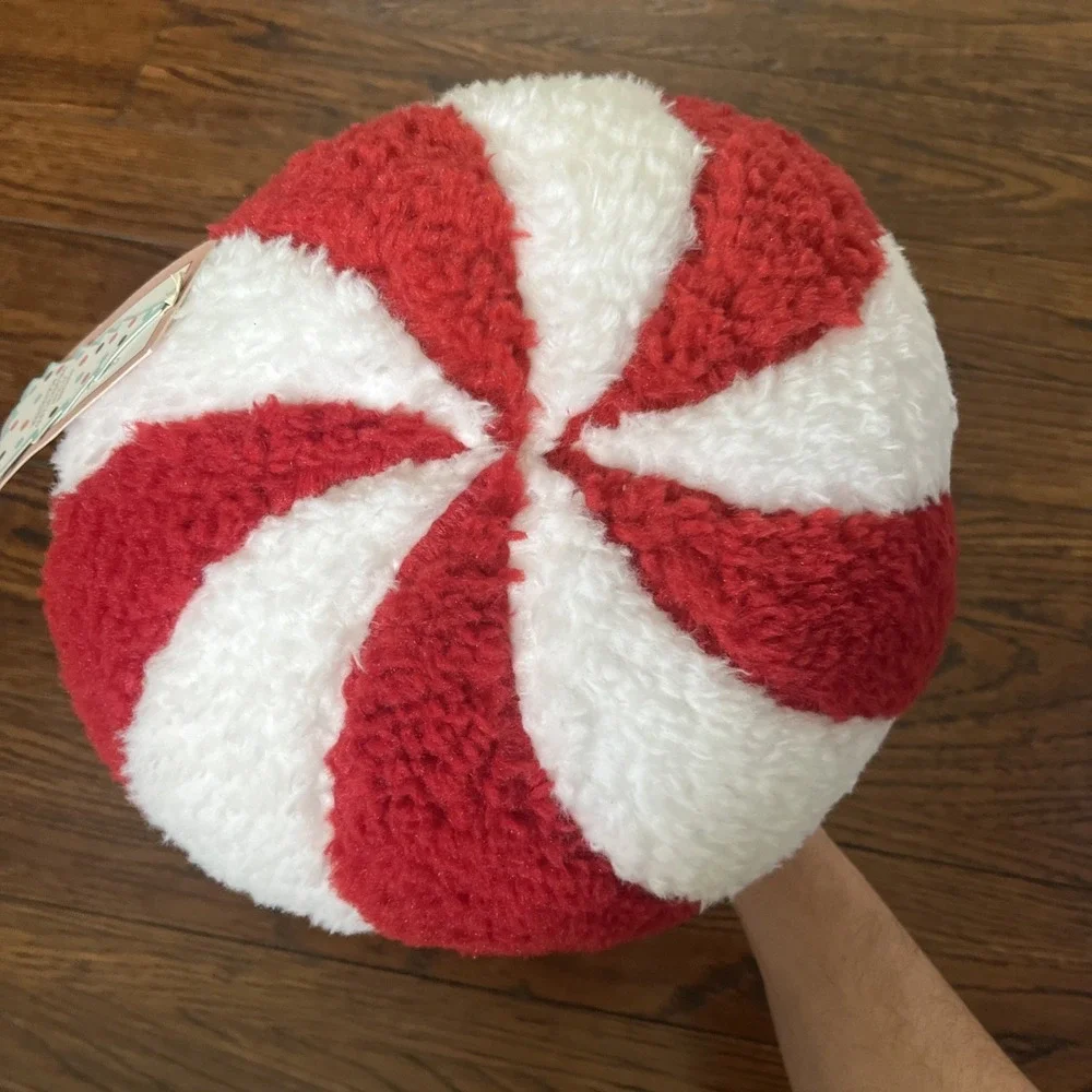 Cupcakes And Cashmere Peppermint Mushroom Pillow Holiday NEW 13 1/2